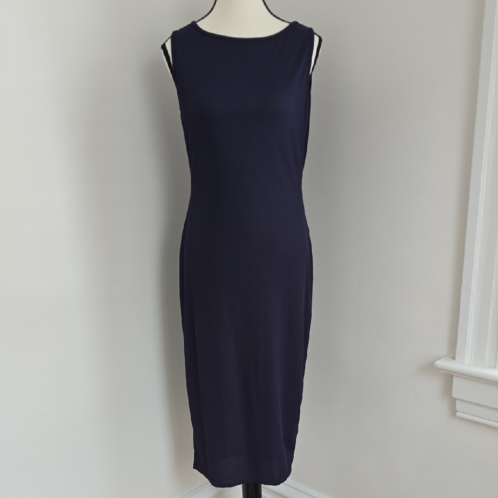 PrettyLittleThing Navy Blue Bodycon Midi Dress Sleeveless Size 12